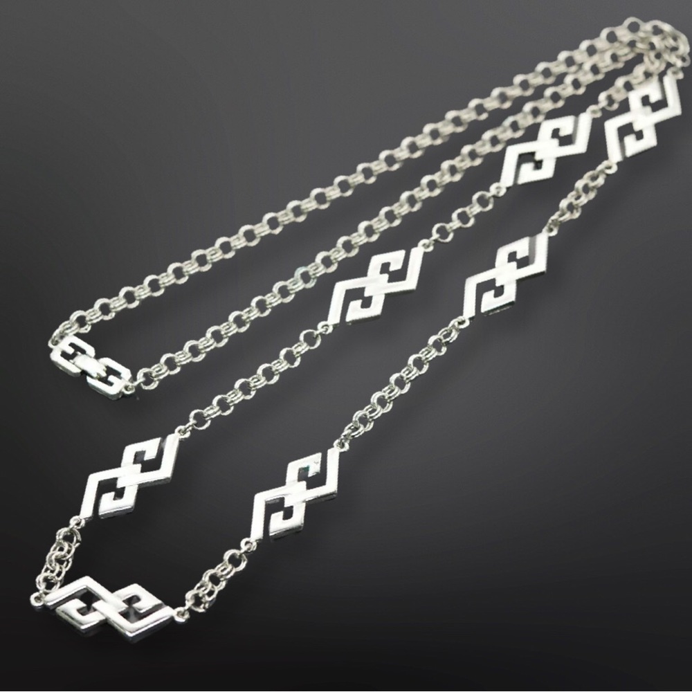 AUTHENTIC VINTAGE GIVENCHY SILVERTONE CHAIN GG CLASP LONG NECKLACE 30" NR - Picture 3 of 12